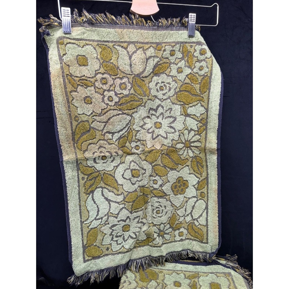 Vintage Callaway Towel Set Avocado Green Floral 6 Piece MCM Atomic Granny Core